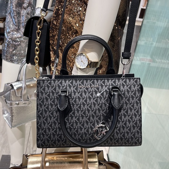 MICHAEL KORS
Sheila Small Faux Saffiano Leather Satchel
Black/Silver  
NWT - Picture 3 of 16